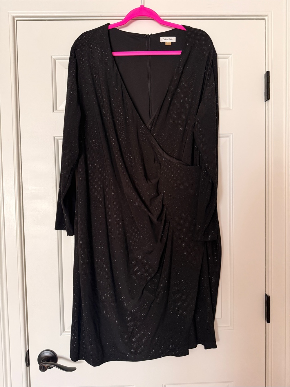 Calvin Klein Black Long-Sleeve Sparkle Wrap Dress